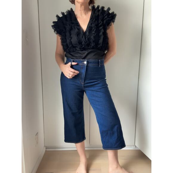 Vintage Denim Gaucho Pants Dark Wash Size 8/29 Wide Leg 70s Fall trend - Picture 1 of 9